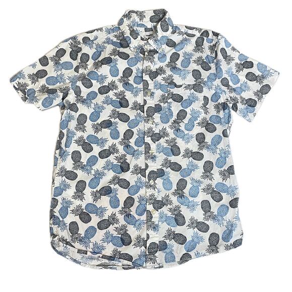 Sonoma Men's Blue Black Pineapple Print Short Sleeve Button Down Shirt, Medium - Picture 1 of 8